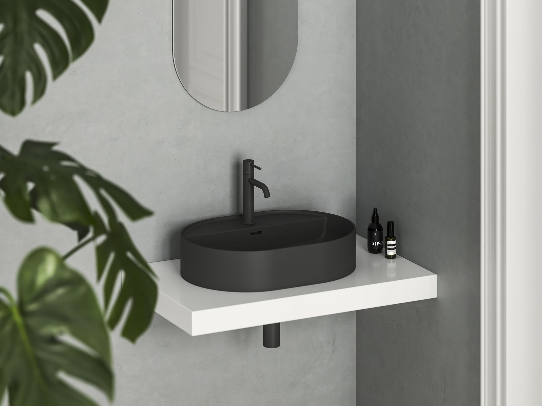 Ravak Ceramic Slim Shelf O 55 kerámiamosdó matt fekete – Pultra építhető mosdók