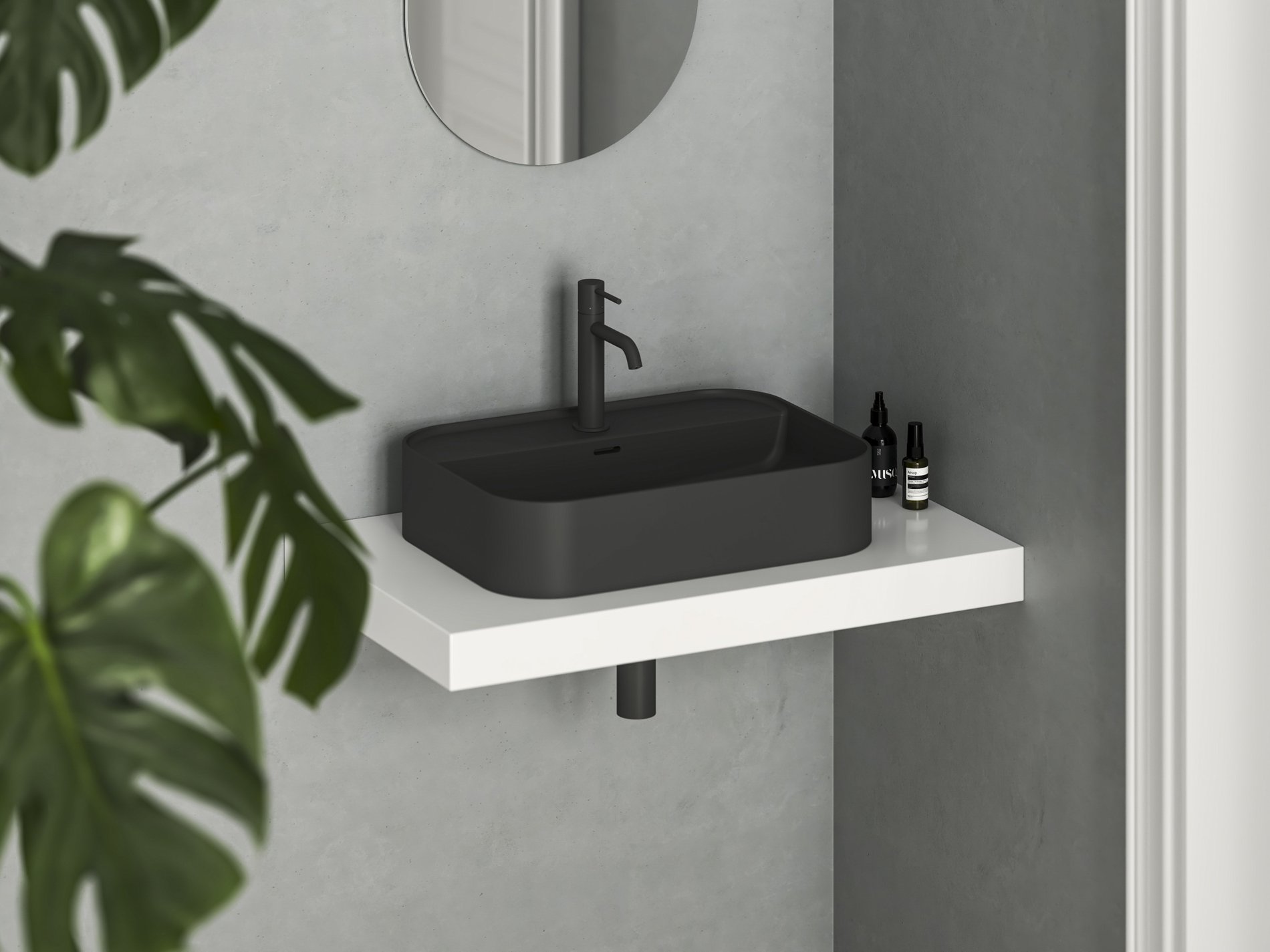 Ravak Ceramic Slim Shelf R 55 kerámiamosdó matt fekete – Pultra építhető mosdók