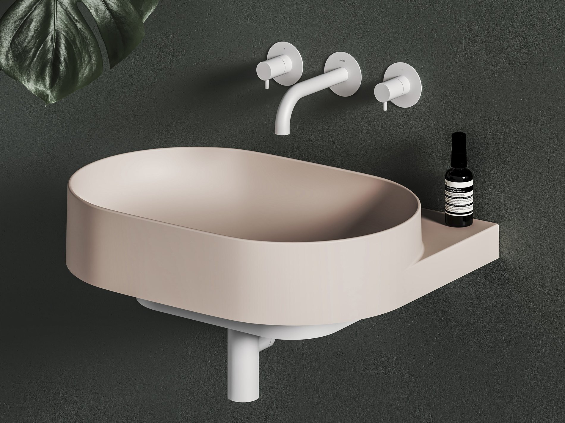 Ravak Yard 60 kerámiamosdó Alabaster Pink, túlfolyó furat nélkül – Pultra építhető mosdók