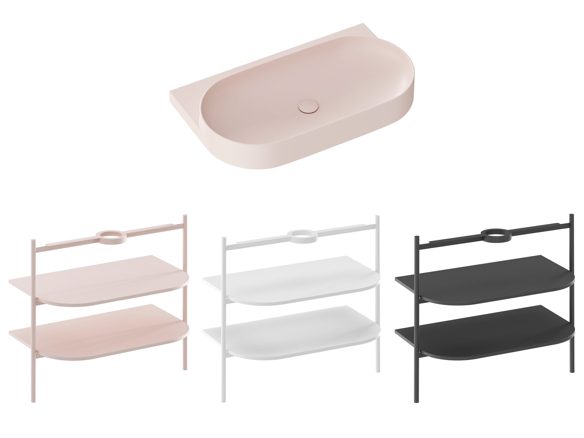 Ravak Yard 80 kerámiamosdó Alabaster Pink, túlfolyó furat nélkül – Rózsaszín, Pultra építhető mosdók